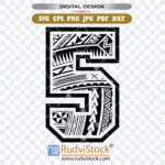 Number Five Polynesian Tribal Tattoo Design in Multiple SVG, PNG, JPG Formats Available for Instant Download