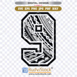 Number 9 cut file for Cricut, Tribal nine silhouette for vinyl, Polynesian 9 for jersey print, Vector nine for sublimation, Island style 9 digital download