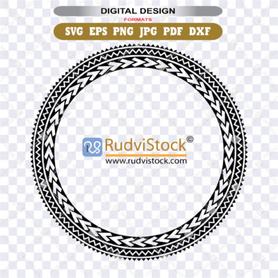 Polynesian Tribal Circle SVG vector pattern for CNC routers and laser cutters, black geometric round ornament.