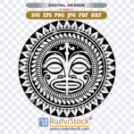 Polynesian circle tattoo tribal mask design
