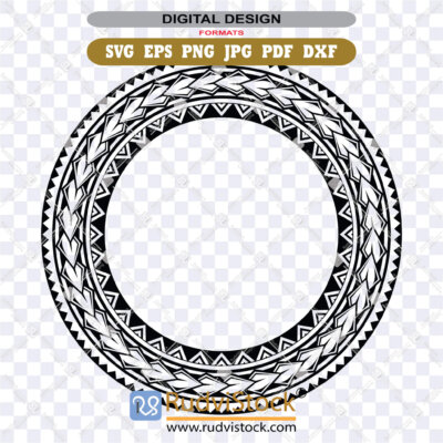 Modern Polynesian Tribal Round Vector ZIP: EPS, DXF, PNG, PDF, JPG for laser engraving