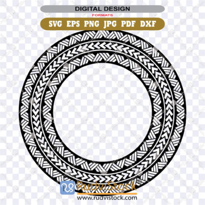 Ornate Polynesian Tribal Round Vector ZIP: EPS, DXF, PNG, PDF, JPG for laser engraving