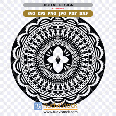 Fijian Ornate Polynesian Circle SVG Pattern ZIP: EPS, DXF, PNG, PDF, JPG for acrylic cutting
