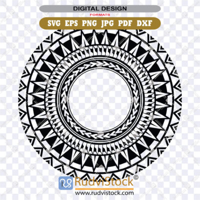 Ethnic Polynesian Tribal Round Vector ZIP: EPS, DXF, PNG, PDF, JPG for wood decor