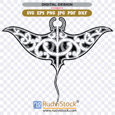 Maori tattoo Manta Ray tribal design vector silhouette for cutting and printing.