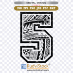 Number Five Polynesian Tribal Tattoo Design in Multiple SVG, PNG, JPG Formats Available for Instant Download