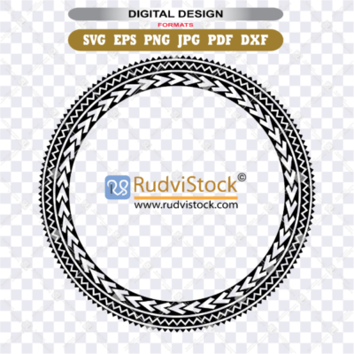 Polynesian Tribal Circle SVG vector pattern for CNC routers and laser cutters, black geometric round ornament.
