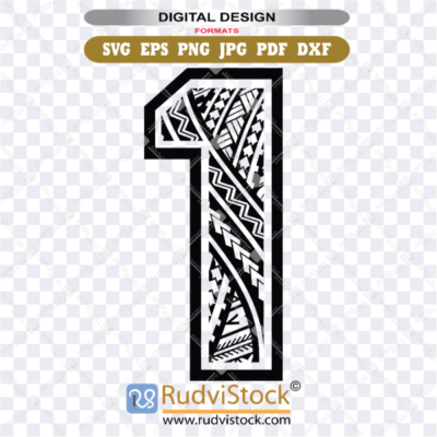Polynesian Tribal Tattoo Pattern Number One Design for Print and Cut | Instant Download SVG, PNG, JPG Files