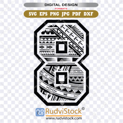 Digital Template Polynesian Tattoo Design Number Eight | Instant Download SVG, PNG, JPG Files Now