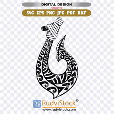 Traditional Samoan fish hook SVG tribal design for laser cutting wood and vinyl decals.