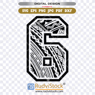 Number Six Polynesian Tribal Design | Digital Formats SVG, PNG, JPG for Instant Download Files