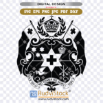 Scalable vector graphics of the Tonga Coat of Arms for precision laser cutting and engraving.