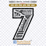 Polynesian Tattoo Tribal Number Seven for Print and Cut | Versatile Design Formats: SVG, PNG, JPG for Instant Download
