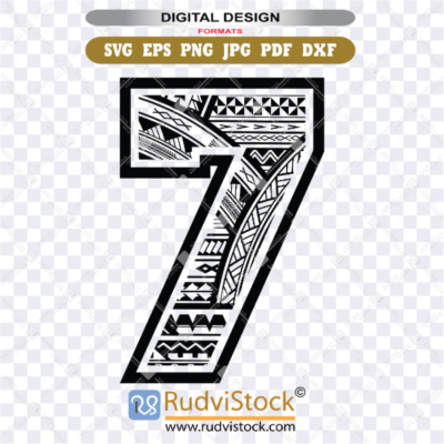 Polynesian Tattoo Tribal Number Seven for Print and Cut | Versatile Design Formats: SVG, PNG, JPG for Instant Download