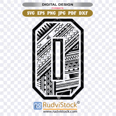 Polynesian SVG number Zero with tribal patterns for tattoo stencils, Cricut projects, and laser engraving by Rudvistock