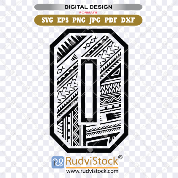 Polynesian SVG number Zero with tribal patterns for tattoo stencils, Cricut projects, and laser engraving by Rudvistock