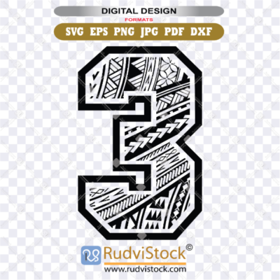 Polynesian Tattoo Tribal Number Three in Multiple SVG, PNG Formats | Instant Download Digital Files
