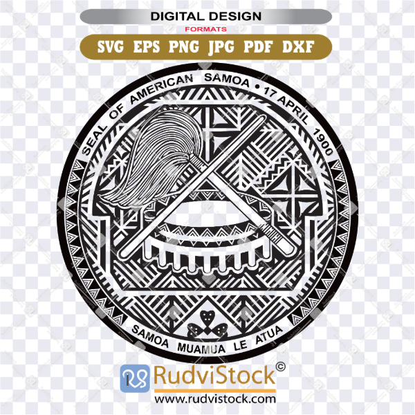 Seal of American Samoa | Black Design | Template Transparent Background | Cut and Print | SVG, PNG Instant Download