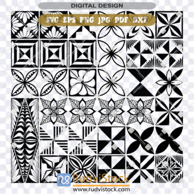 Black and white Tongan tapa geometric background pattern design.