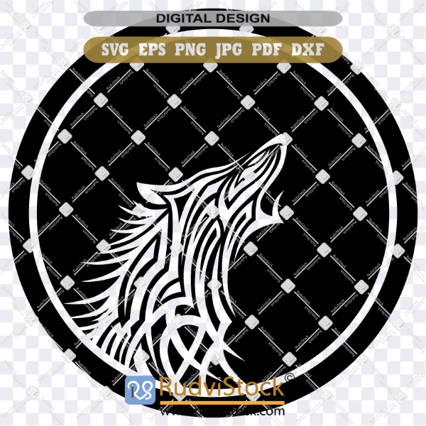 Wolf tribal pattern tattoo SVG graphic for print and cut by Rudvistock