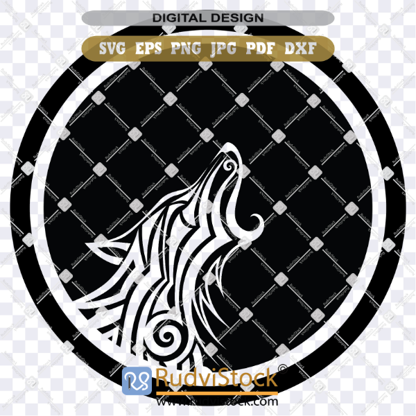 Wolf tribal pattern tattoo SVG graphic for print and cut by Rudvistock