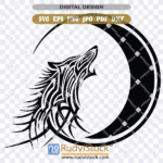 Wolf tribal pattern tattoo SVG graphic for print and cut by Rudvistock
