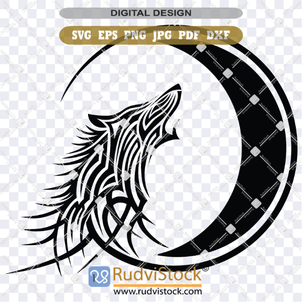 Wolf tribal pattern tattoo SVG graphic for print and cut by Rudvistock