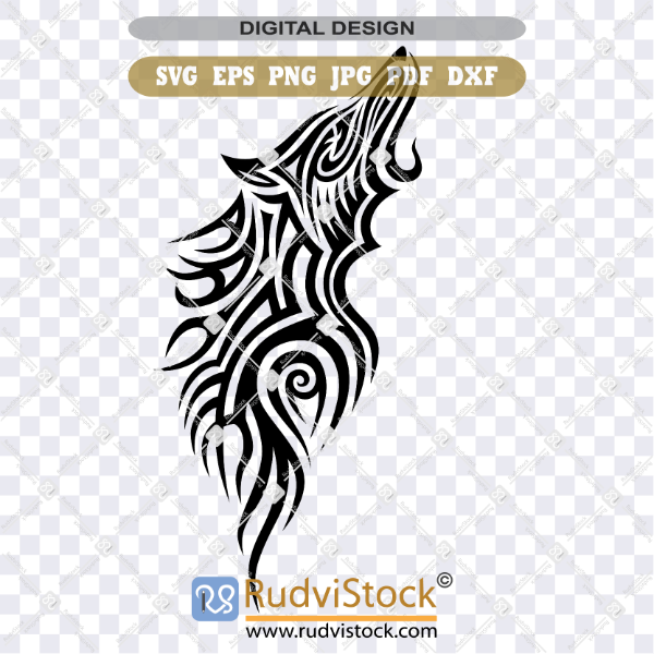 Wolf Tribal Pattern Tattoo SVG Vector Design on Transparent Background for Cutting and Printing