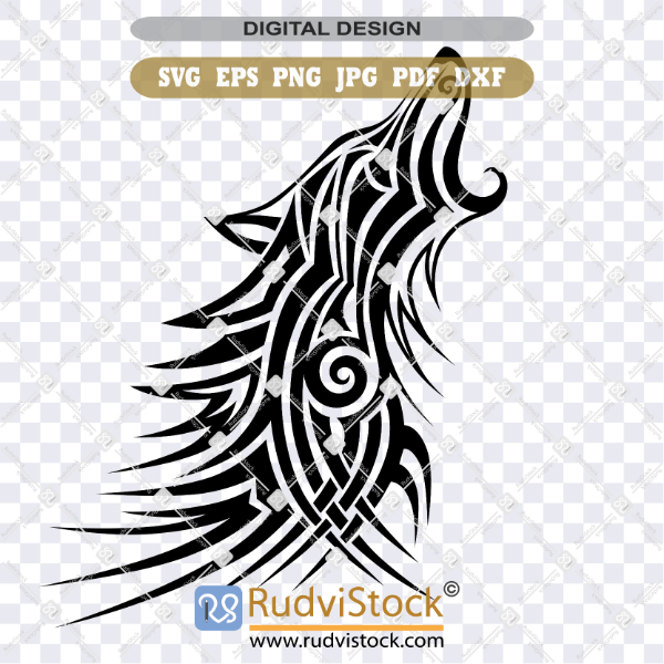 Wolf Tribal Pattern Tattoo SVG Vector Design on Transparent Background for Cutting and Printing