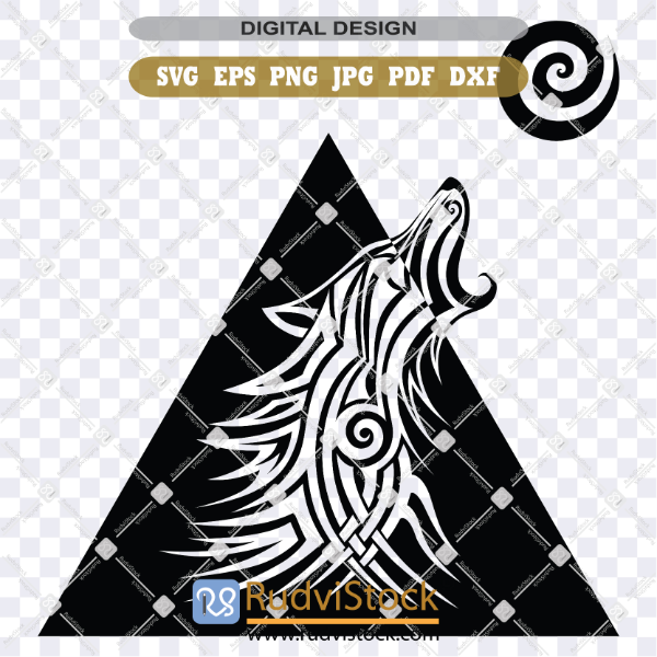 Wolf Tribal Pattern Tattoo SVG Vector Design on Transparent Background for Cutting and Printing