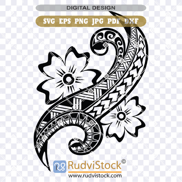 Polynesian flowers tattoo art tribal design